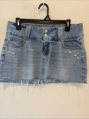 Rewash Blue Jean Denim Mini Skirt with distressed hem